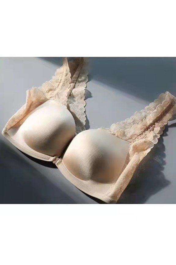 Women Solid Everyday Bras Lace Ruffle Wide Shoulder Strap Bra Front Fastener Breathable Light Lift Comfy Daily Wear Bra