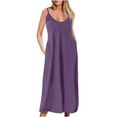 thumbnail image 1 of Chiccall Women's 2025 Summer Maxi Dress Spaghetti Strap Casual V Neck Beach Long Dresses Plus Size Trendy Pocket Dress Purple XXXXL, 1 of 4