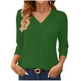 thumbnail image 1 of Chiccall Women's 3/4 Sleeve T-shirts Pleated Front V Neck Basic Pullover Tops, 1 of 7