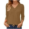 thumbnail image 1 of Chiccall Women's 3/4 Sleeve T-shirts Pleated Front V Neck Basic Pullover Tops, 1 of 7