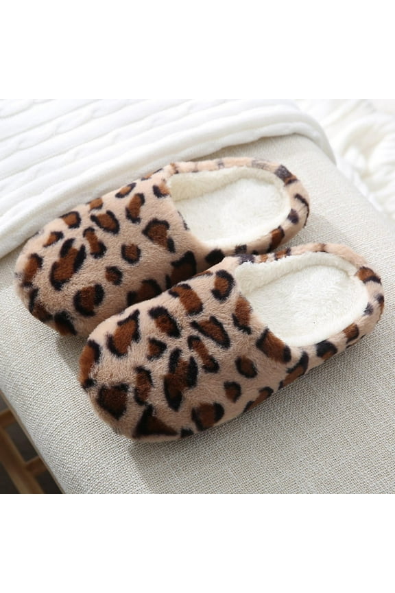 Chiccall Women's Anti-Slip Fuzzy Leopard Print Slip-On Slippers, Flat, 9