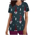 thumbnail image 1 of Chiccall Women's Christmas Costume V-Neck Short Sleeve Nursing Uniform Xmas Santa Gifts Snowman Candy Canes Printed Workwear Holiday Graphic Tees Blouse Scrubs Tops with Pockets,on Clearance, 1 of 5