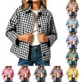 thumbnail image 1 of Chiccall Women’s Cropped Plaid Shacket, Loose‑Fit Lapel Long‑Sleeve Button‑Down Jacket With Side Pockets, Casual Lightweight Outerwear Black S, 1 of 8