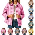 thumbnail image 1 of Chiccall Women’s Cropped Plaid Shacket, Loose‑Fit Lapel Long‑Sleeve Button‑Down Jacket With Side Pockets, Casual Lightweight Outerwear Pink S, 1 of 8