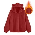 thumbnail image 1 of Chiccall Women's Cute Hoodies Fuzzy Fleece Warm Kitty Hooded Sweatshirts Warm Thickened Solid Color Casual Sleepwear Fall Winter Oversized Pullover Pajama Tops with Pocket, 1 of 5