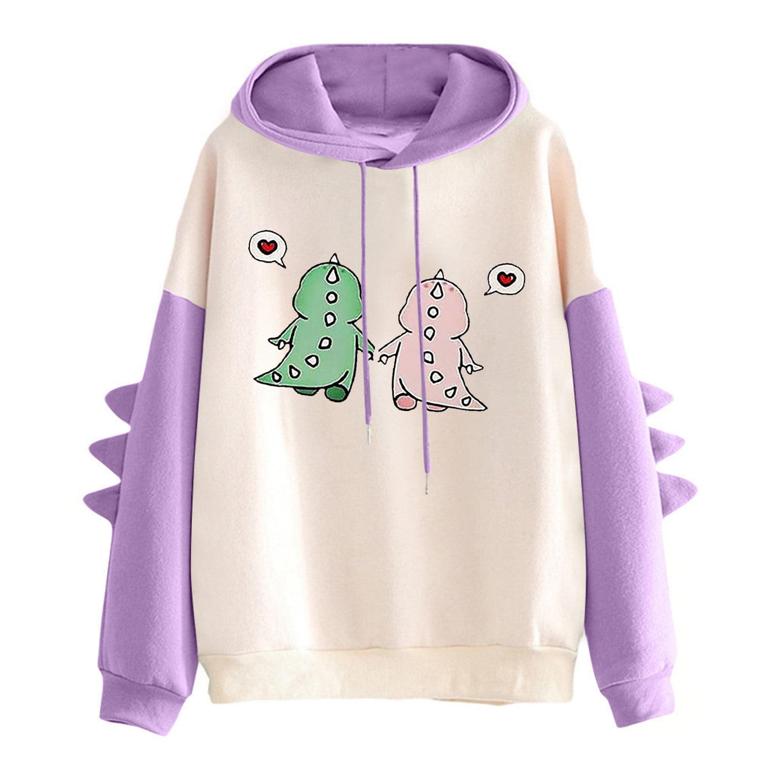 Cute dinosaur letter printed color block long sleeve online dinosaur shape apricot hoodie