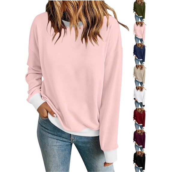 Chiccall Women's Fleece Crewneck Sweatshirt, Long Sleeve Loose Fit Pullover Casual Tops for Women