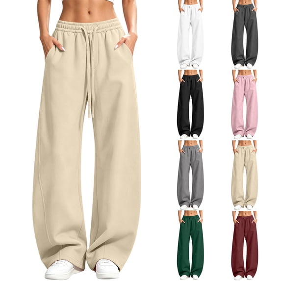 Chiccall Women's Fleece Lined Barrel Wide Leg Sweatpants Drawstring Elastic High Waist Jogger Pants Loose Thermal Loungewear