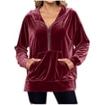 thumbnail image 1 of Chiccall Women's Fleeve Hoodies Long Sleeve Velvet Half Zip Hooded Sweatshirts Casual Comfy Pullover Tops with Pocket 2025 Fall Winter Fashion, 1 of 5