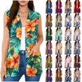 thumbnail image 1 of Chiccall Women's Floral Print Sleeveless Vest Cardigan Open Front V Neck Long Line Layering Waistcoat with Side Pockets, 1 of 8