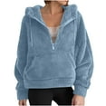 thumbnail image 1 of Chiccall Women's Half Zip Hoodies Fuzzy Fleece Thickened Warm Casual Hooded Drawstring Sweatshirts Loose Velvet Pullover Tops with Pocket, 1 of 7