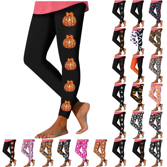 Chiccall Women's Halloween Printed Yoga Leggings, High Waist Stretch Graphic Casual Base Layer Long Pants Halloween Costumes for Women Black L