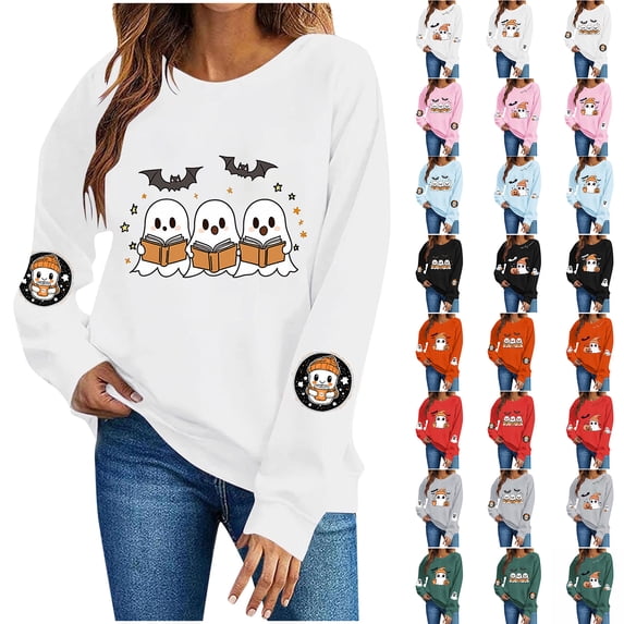Chiccall Women's Halloween Pumpkin Graphic Sweatshirt Long Sleeve Crewneck Pullover Casual Fall Top