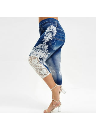 Fanxing Jean Leggings for Women High Waisted Yoga Pants Fake Denim Print  Stretch Jean Jeggings Tights XS,S,M,L,XL,XXL