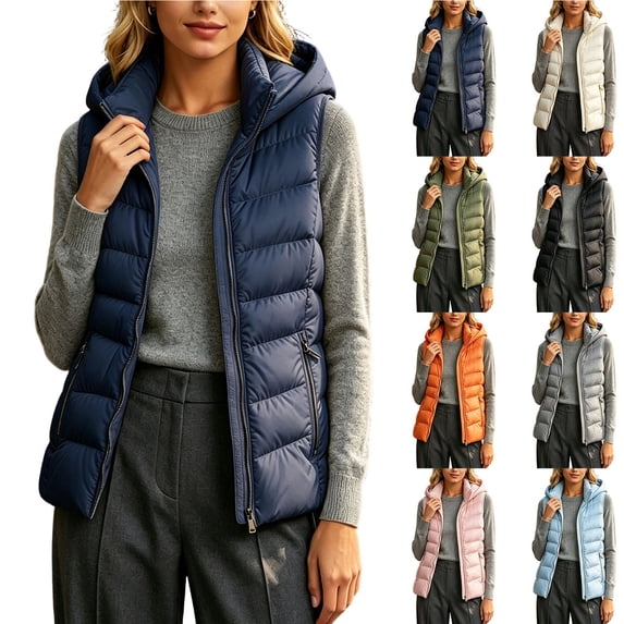 Chiccall Women's Hooded Puffer Vest Sleeveless Full Zip Quilted Down Jacket Gilet