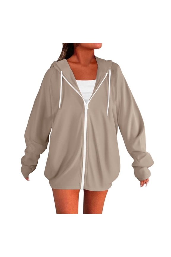 Women's Hoodie Jacket Solid Oversized Comfy Full Zip Sweatshirt Outwears