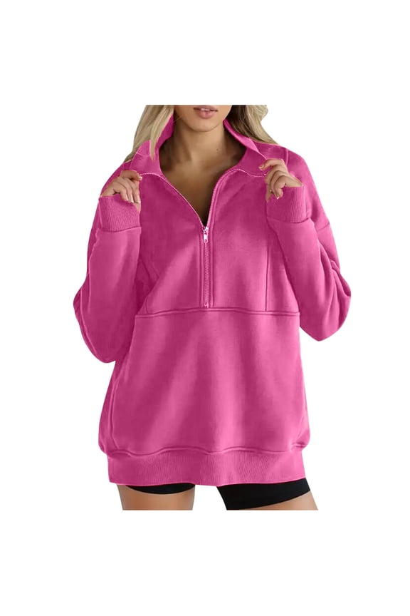Women's Lapel Sweatshirts Casual Half Zip Jackets Fashion Oversized Solid Pullover Tops for Women