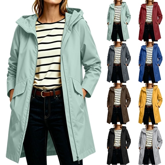 Chiccall Women's Long Hooded Rain Jacket Outdoor Raincoat Windbreaker Lightweight Trench Coat for Casual Hiking Camping Green 3XL