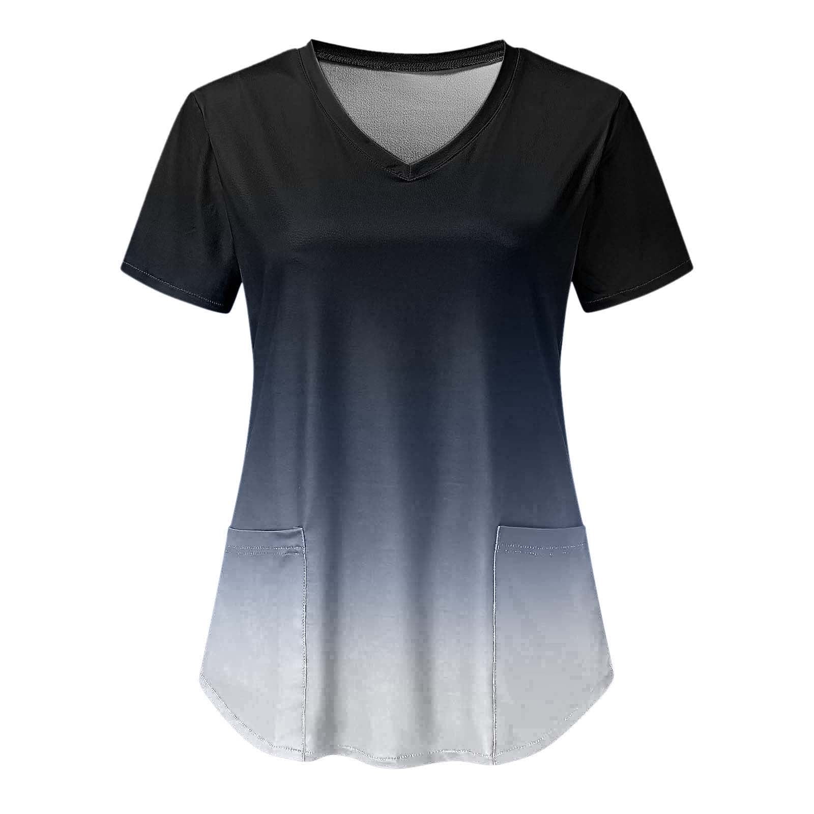 Women's Medical Nursing Ombre Uniform Print Scrub Tops with Two Pockets
