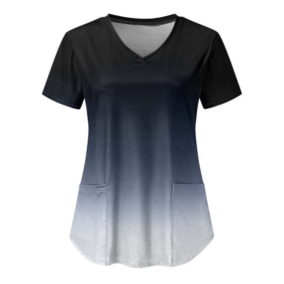 Chiccall Women's Medical Nursing Ombre Uniform Print Scrub Tops with Two Pockets