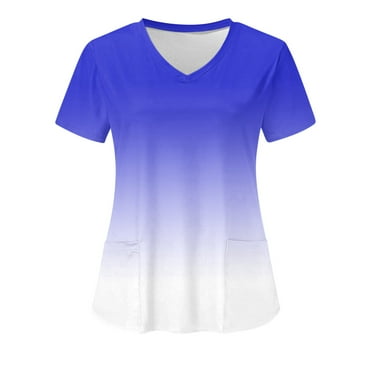 Chiccall Women's Medical Nursing Ombre Uniform Print Scrub Tops with Two Pockets on Clearance