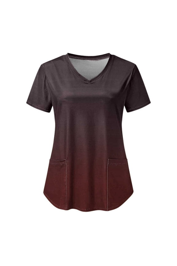 Women's Medical Nursing Ombre Uniform Print Scrub Tops with Two Pockets
