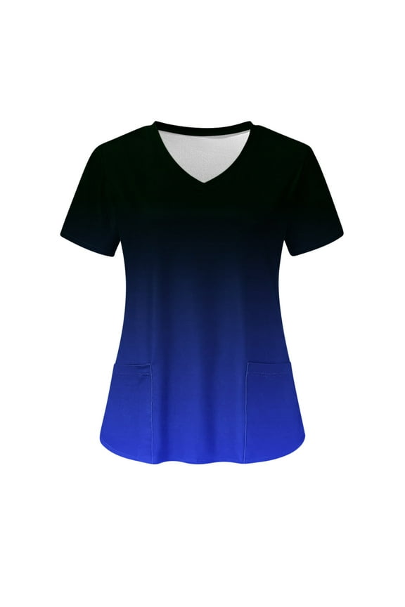 Women's Medical Nursing Ombre Uniform Print Scrub Tops with Two Pockets