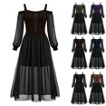 thumbnail image 1 of Chiccall Women's Off Shoulder Gothic Maxi Dress, Long Sheer Sleeve Color Blocked Cold Shoulder Ankle Length Halloween Party Dress, 1 of 9