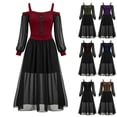 thumbnail image 1 of Chiccall Women's Off Shoulder Gothic Maxi Dress, Long Sheer Sleeve Color Blocked Cold Shoulder Ankle Length Halloween Party Dress, 1 of 9