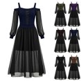 thumbnail image 1 of Chiccall Women's Off Shoulder Gothic Maxi Dress, Long Sheer Sleeve Color Blocked Cold Shoulder Ankle Length Halloween Party Dress, 1 of 9