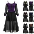 thumbnail image 1 of Chiccall Women's Off Shoulder Gothic Maxi Dress, Long Sheer Sleeve Color Blocked Cold Shoulder Ankle Length Halloween Party Dress, 1 of 7