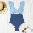 thumbnail image 1 of Chiccall Women's One Piece Swimsuit Ruffle Cutout Bathing Suits Slim Tummy Control V Neck Wrap Swimwear Blue M, 1 of 4