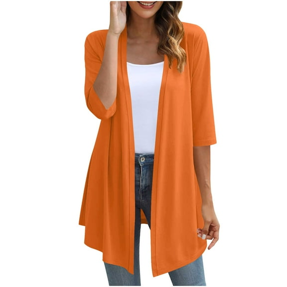 Chiccall Women's Open Front Cardigans Casual 3/4 Length Sleeve V Neck Lightweight Stretch Comfy Trendy Long Cardigan Sweaters