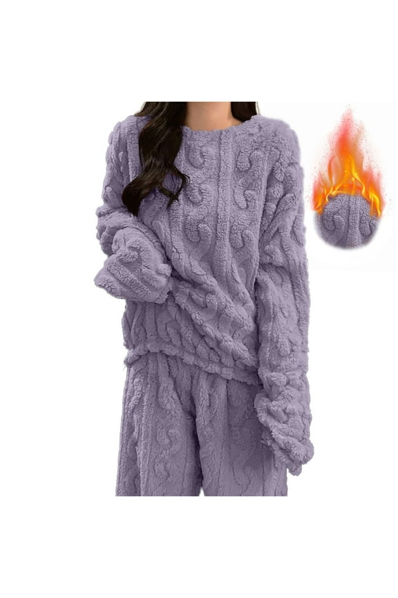 Women's Pajama Tops Fuzzy Textured Warm Pullover Tops Crew Neck Sweater Sleepwear without Pants
