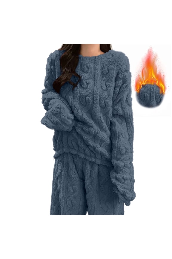 Women's Pajama Tops Fuzzy Textured Warm Pullover Tops Crew Neck Sweater Sleepwear without Pants