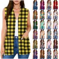 thumbnail image 1 of Chiccall Women's Plaid Sleeveless Vest Cardigan Open Front V Neck Long Line Layering Waistcoat with Side Pockets, 1 of 8