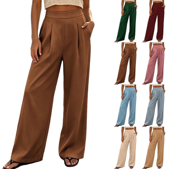 Chiccall Women's Pleated High Waist Wide Leg Dress Pants Loose Fit Work Office Trousers with Side Pockets