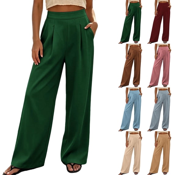 Chiccall Women's Pleated High Waist Wide Leg Dress Pants Loose Fit Work Office Trousers with Side Pockets