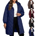 thumbnail image 1 of Chiccall Women's Plus Size Hooded Long Coat, Loose Casual Long Sleeve Puffer Jacket Outerwear, Diamond Quilted Down Parka Navy XL, 1 of 10