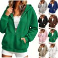 thumbnail image 1 of Chiccall Women's Quilted Texture Half Zip Hoodie Sweatshirt, Drawstring Hood Oversized Long Sleeve Loose Casual Pullover Jacket, 1 of 7