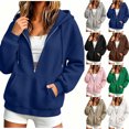 thumbnail image 1 of Chiccall Women's Quilted Texture Half Zip Hoodie Sweatshirt, Drawstring Hood Oversized Long Sleeve Loose Casual Pullover Jacket, 1 of 7