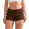 thumbnail image 1 of Chiccall Women's Ruffle Shorts Lace Bloomers Elastic Waist Frill Bottoms Solid Duable-layer Boyshorts Coffee L, 1 of 5