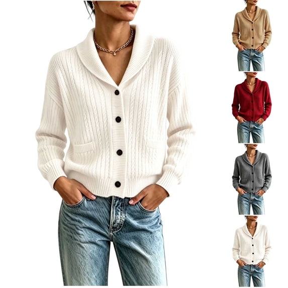 Chiccall Women's Shawl Collar Cable Knit Cardigan Sweaters Fall Winter Fashion Long‑Sleeve Button‑Down Sweater Jacket