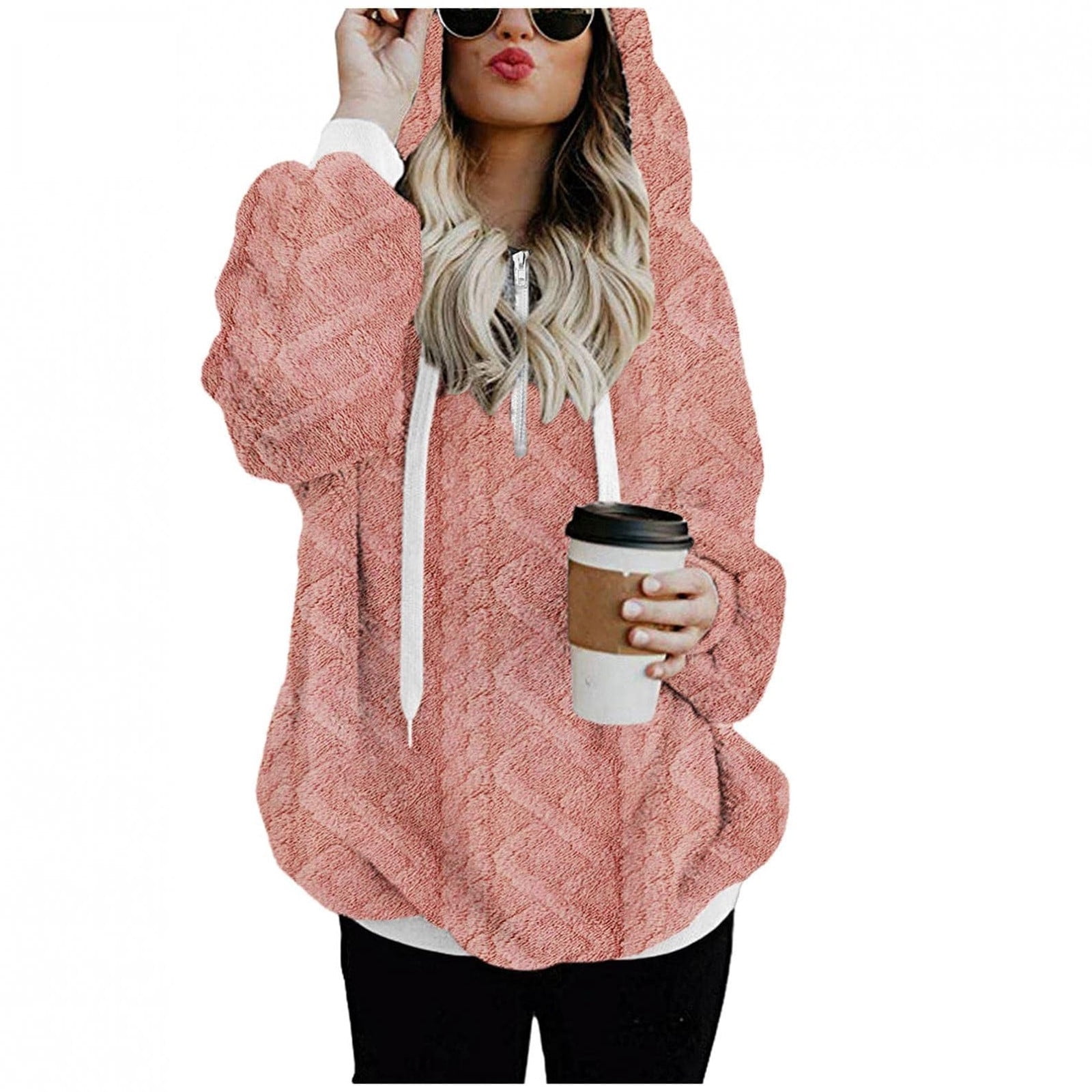 Chiccall Women's Sherpa Sweatshirt Hoodie Quarter Zipper Pullover