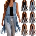 thumbnail image 1 of Chiccall Women's Solid Faux Suede Fringe Vest, Sleeveless Open Front Long Cardigan Vest, Western Cowboy Style Tassel Sleeveless Layering Jacket, 1 of 10