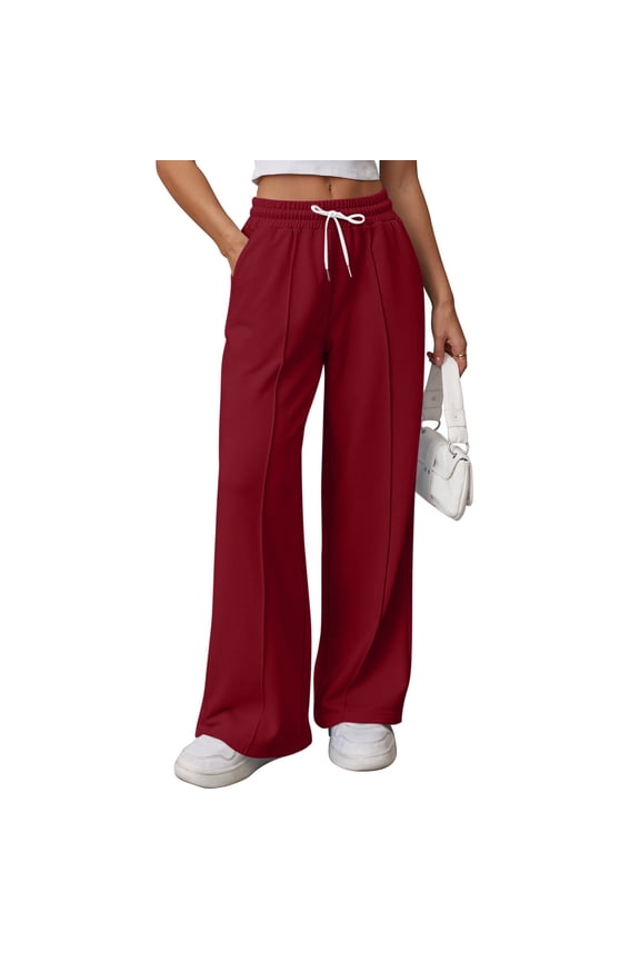 Women's Straight Leg Sweatpants Drawstring Wide Leg High Elastic Waisted Pants Trousers with Pockets