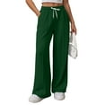thumbnail image 1 of Chiccall Women's Straight Leg Sweatpants Drawstring Wide Leg High Elastic Waisted Pants Trousers with Pockets, 1 of 6