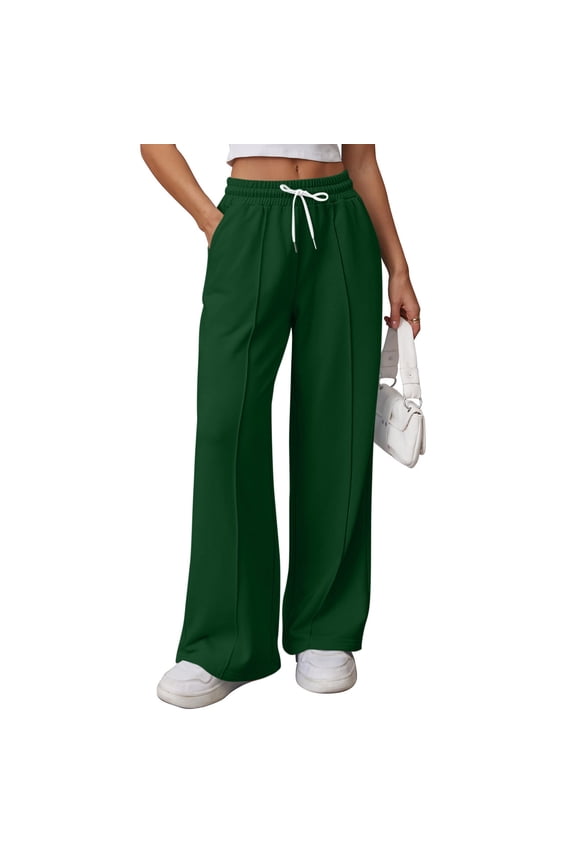 Women's Straight Leg Sweatpants Drawstring Wide Leg High Elastic Waisted Pants Trousers with Pockets