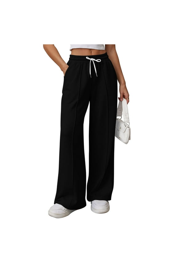 Women's Straight Leg Sweatpants Drawstring Wide Leg High Elastic Waisted Pants Trousers with Pockets
