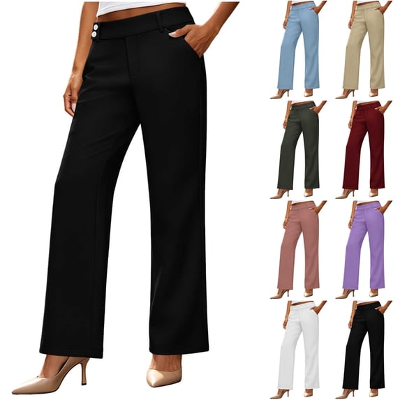 Chiccall Women's Stretch Waist Bootcut Dress Pants High Waist Buttons Zipper Office Slacks with Pockets